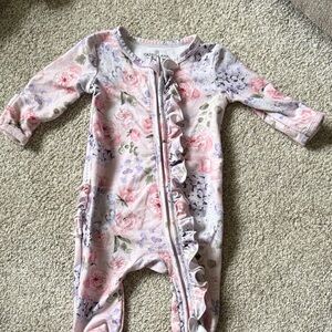 Caden Lane Pink Floral Ruffle Footie
